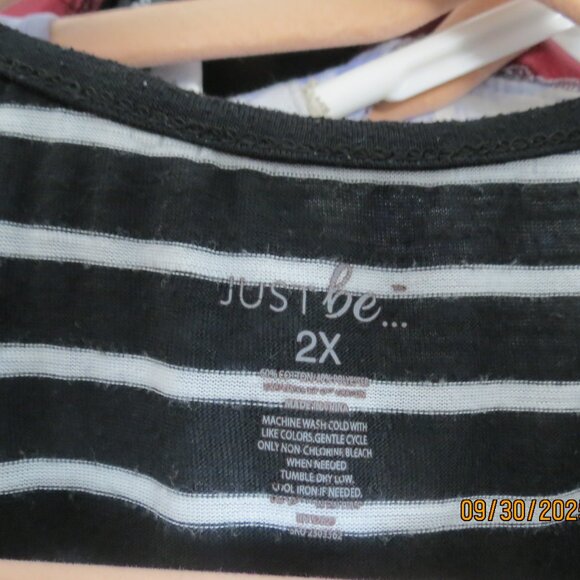 Just Be 2 X Sleeveless Tank Top Black and White Stripes - Picture 3 of 6